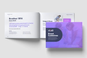 branding style guide with logo, colour palette, fonts, and brand imagery examples