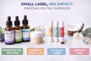 Printing on tiny labels for compact product branding