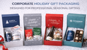 Corporate holiday gift packaging designed for professional seasonal gifting