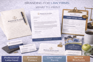 Law firm branding print materials for professional legal practices