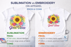 Sublimation vs embroidery comparison on branded apparel