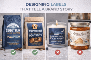 Brand storytelling labels used to communicate identity and values