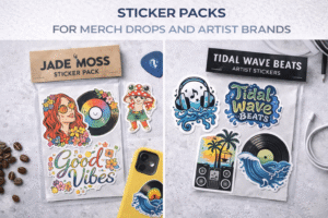 Sticker packs for merch drops used by artist brands for long-term visibility