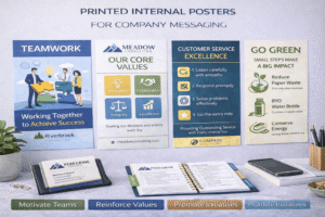 Internal posters used for workplace communication and alignment