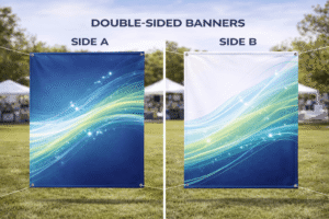 Double-sided banner design used for indoor and outdoor event signage