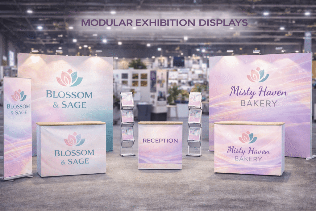 Modular exhibition displays used for flexible event and expo branding