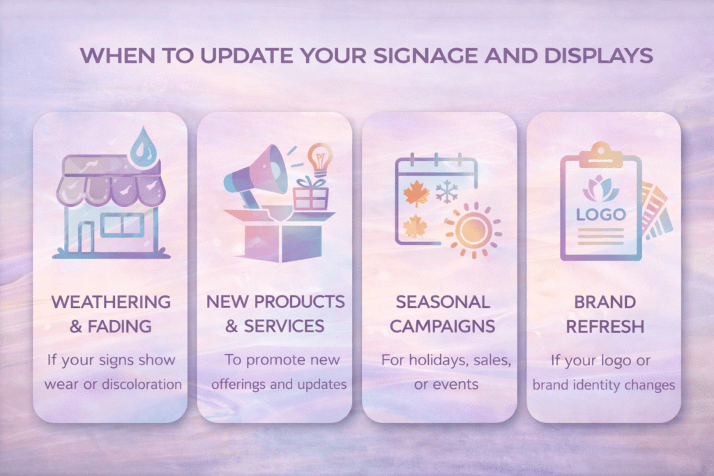Update signage and displays to maintain brand accuracy and visibility